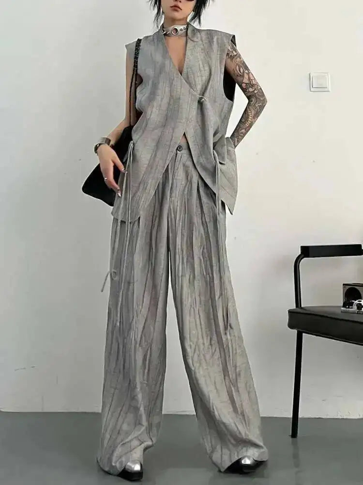 BJTZ Loose Tie-dye Designer Women's Set 2025 Spring Summer New Two Piece Sleeveless Versatile Top Vest Loose Wide Pants Female