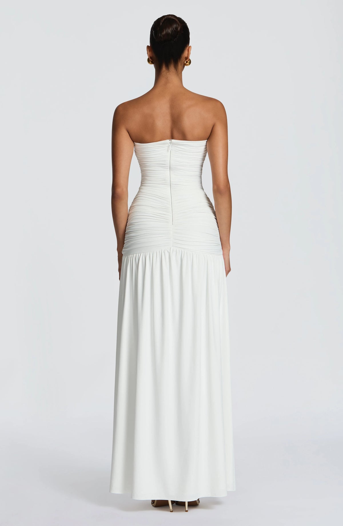 Strapless Deep V Ruched Maxi Dress High Split Formal Evening Gown Women Wedding Guest Party Long Dresses