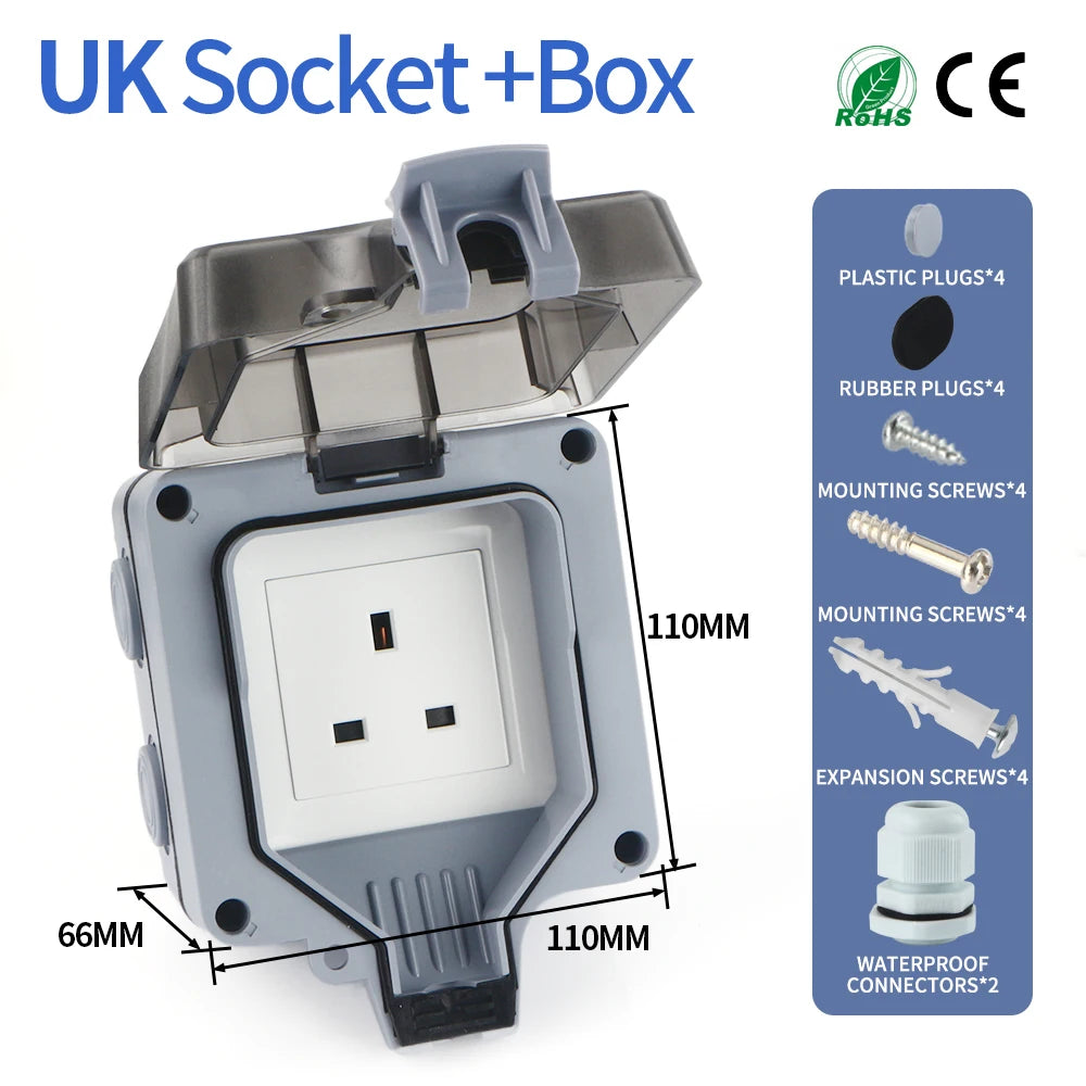 GTRIC Waterproof Outdoor Plug Electrical Sockets 250V AC IP66 DustProof Waterproof Socket With Switch Outside Master Plug