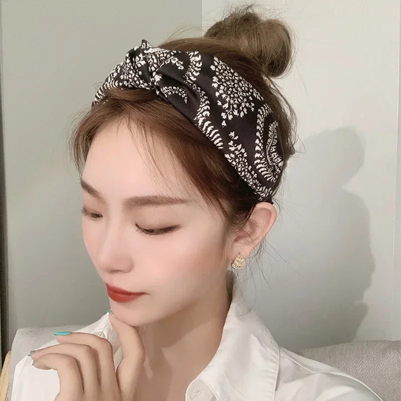 Solid Color Wide Edge Striped Yarn Headband High Head French Gentle Hair Accessory Popular Internet Celebrity Style