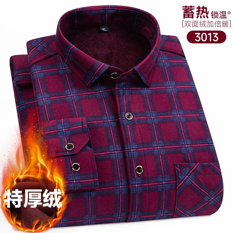 Men's long-sleeved shirt with double-sided fleece thickened warmth, 8XL, 9XL, casual winter fashion, versatile for the street