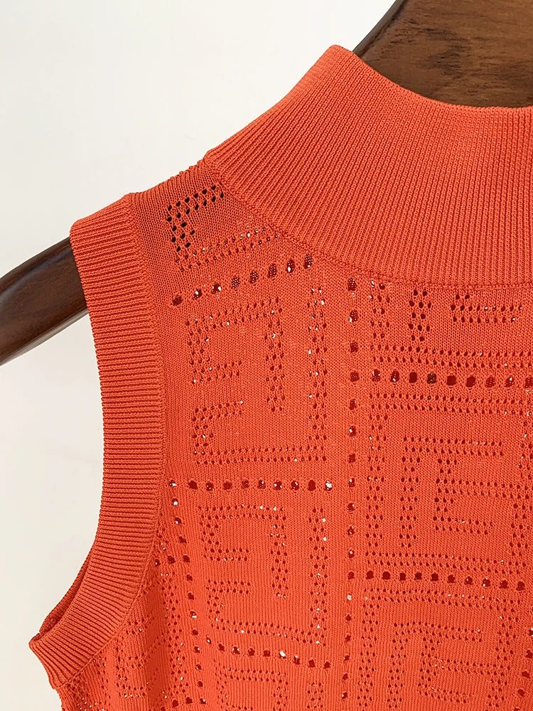 HIGH STREET Newest 2026 Summer Fashion Designer Sleeveless Hollow Out Monogram Knitted Tank Dress