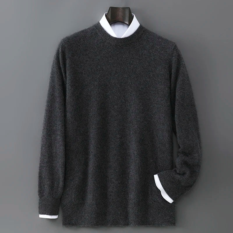 New Autumn And Winter Pure Wool Sweater Men's Round Neck Loose Thick Pullover Sweater Solid Color Cashmere Knitted Base Sweaters