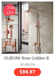 OUBONI Brush Gold Bathroom Shower Systerm Bathtub Faucet Wall Mount Golden Plated 2 Ways athtub Mixer Shower Set Mixer Tap