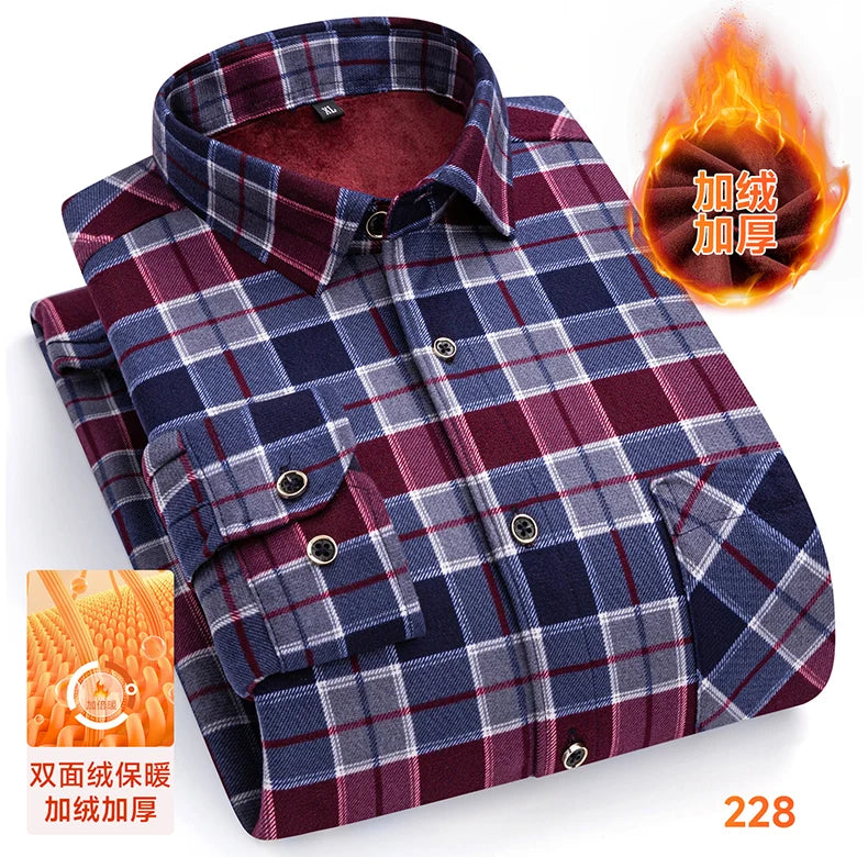 2025 Men's Autumn Winter Warm Long Sleeve Casual Plaid Shirts Thickern Fleece Check Shirts for Men Plus Size Male Office Clothes