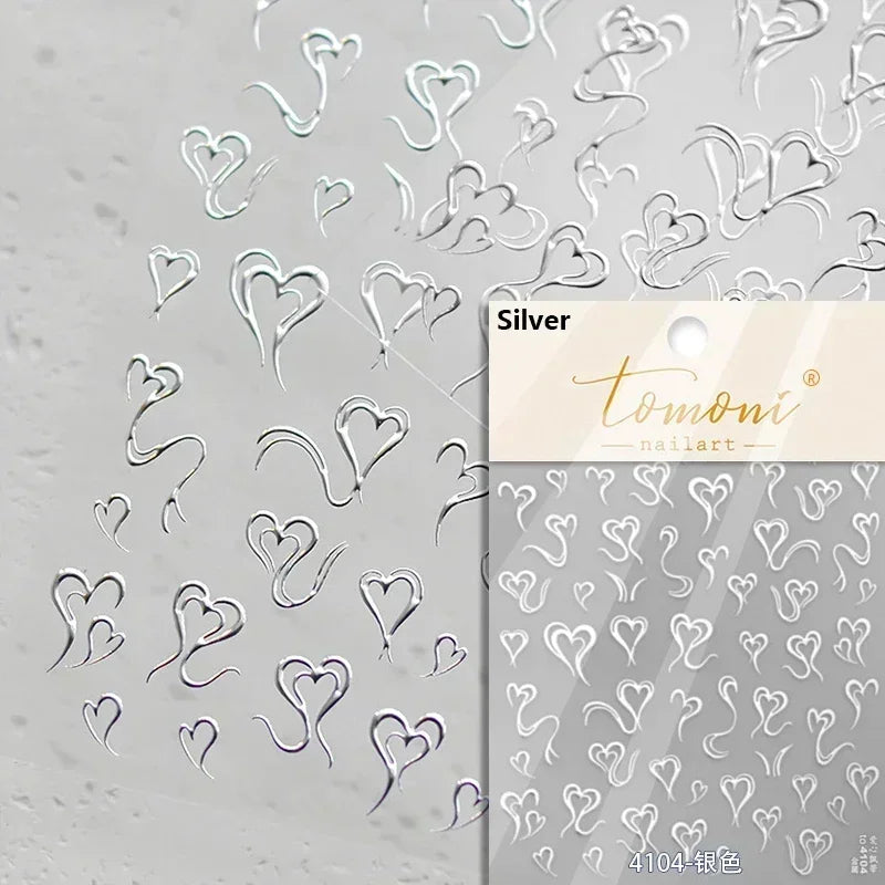 5D Gradient Love Gem Glitter Love Heart Colorful Cat's Eye Rhinestone Soft Self Adhesive Nail Art Stickers Shiny Manicure Decals