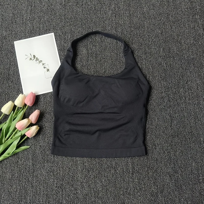 Women's Halter Neck Backless Camisole Sports Set with Padded, Shockproof Yoga Tank Top for Gym Fitness Workout & Daily Outdoor W