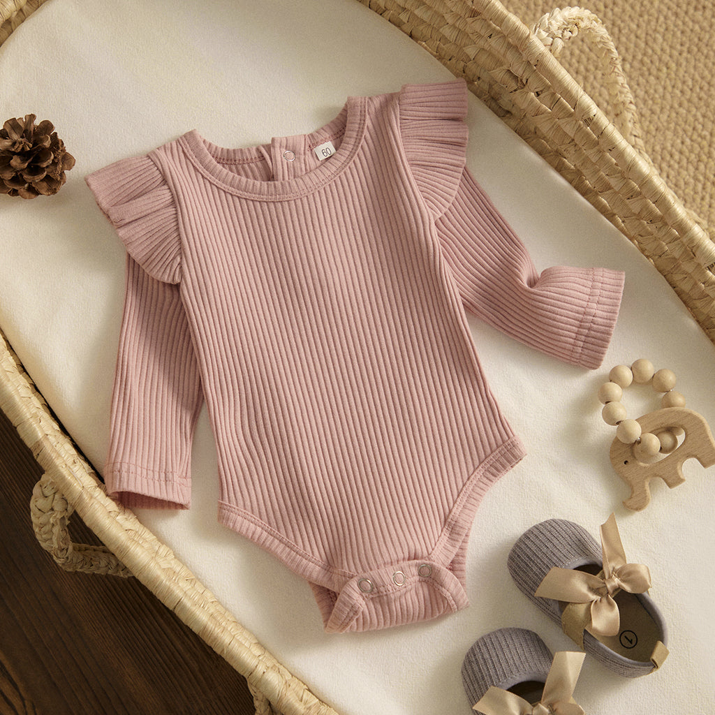 ma&baby 0-24M Spring Fall Newborn Baby Girls Romper Infant Knit Ruffle Jumpsuit Soft Long Sleeve Solid Color  Clothing