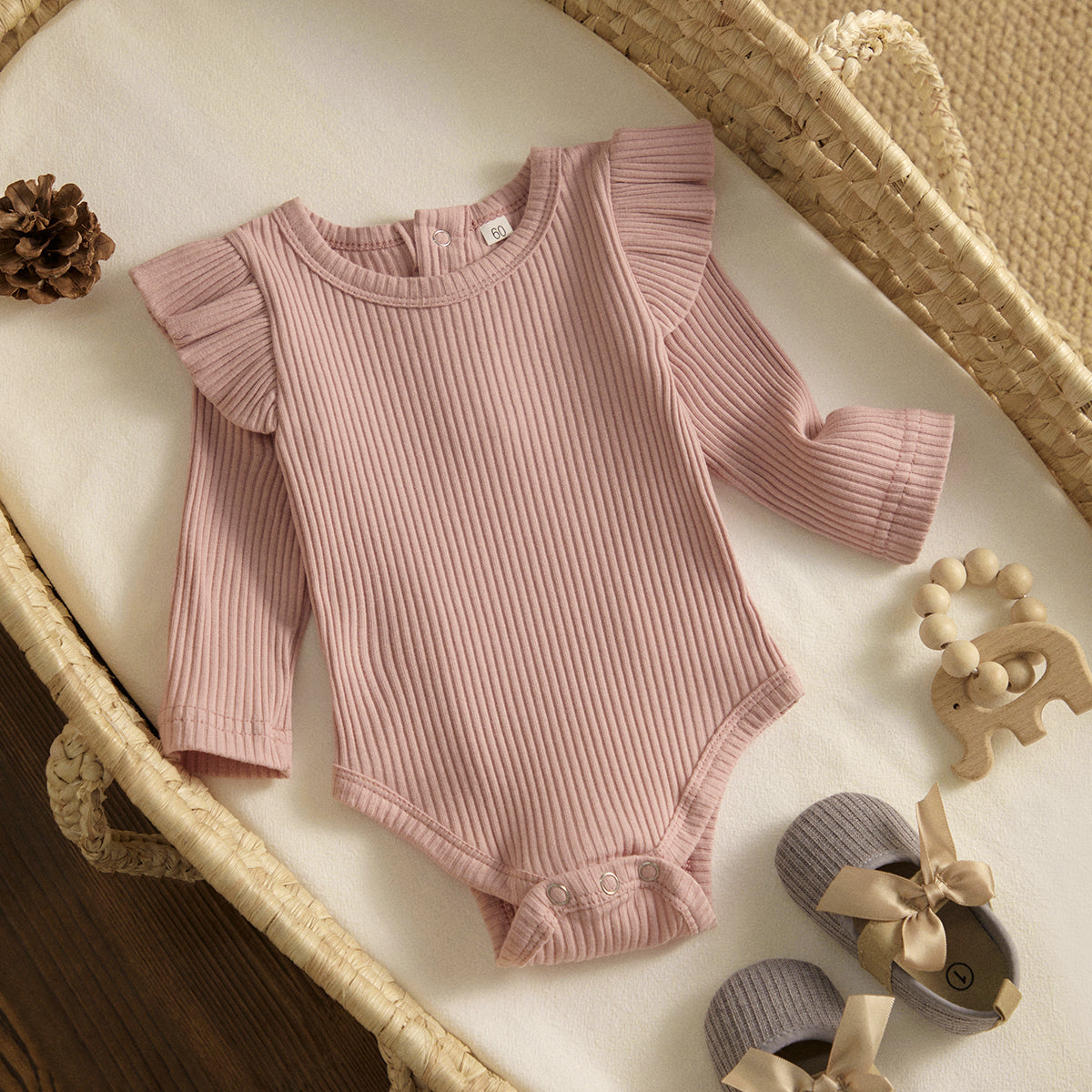 ma&baby 0-24M Spring Fall Newborn Baby Girls Romper Infant Knit Ruffle Jumpsuit Soft Long Sleeve Solid Color  Clothing
