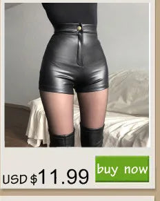 Sexy Black PU Casual Fashion Summer Shorts Women Clothing Goth Faux Leather High Waisted Womens Shorts Y2K Hot Woman Short Pants