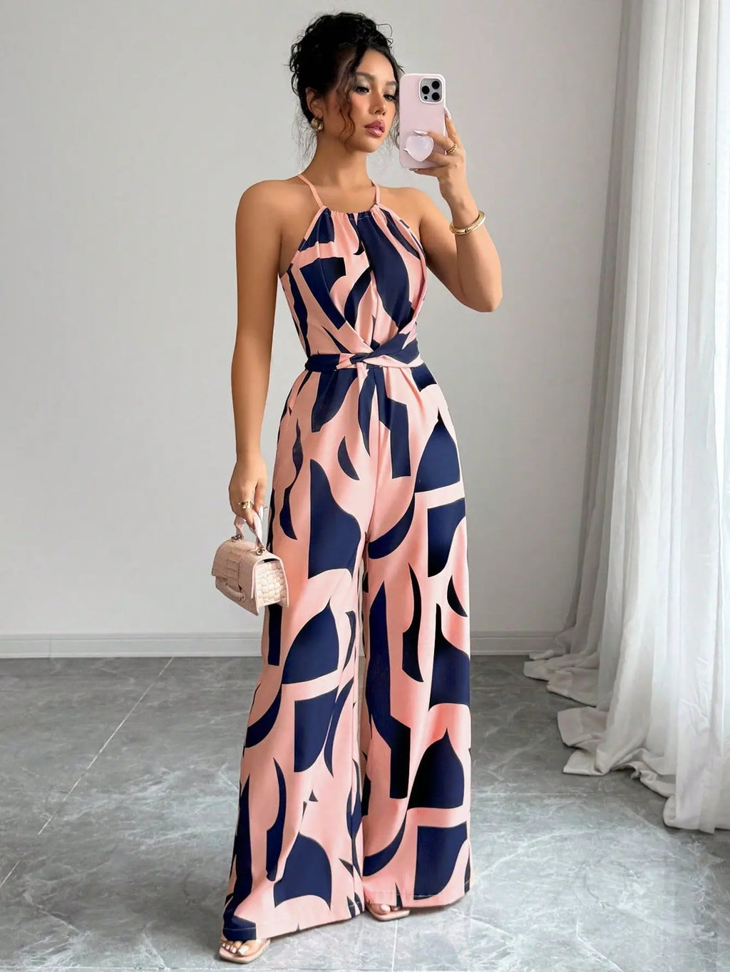 Women's Sexy Halter Neck Jumpsuits Casual Pants Rompers for Women Geometric Print Jumpsuit Party Outfits for Women Ropa Mujer