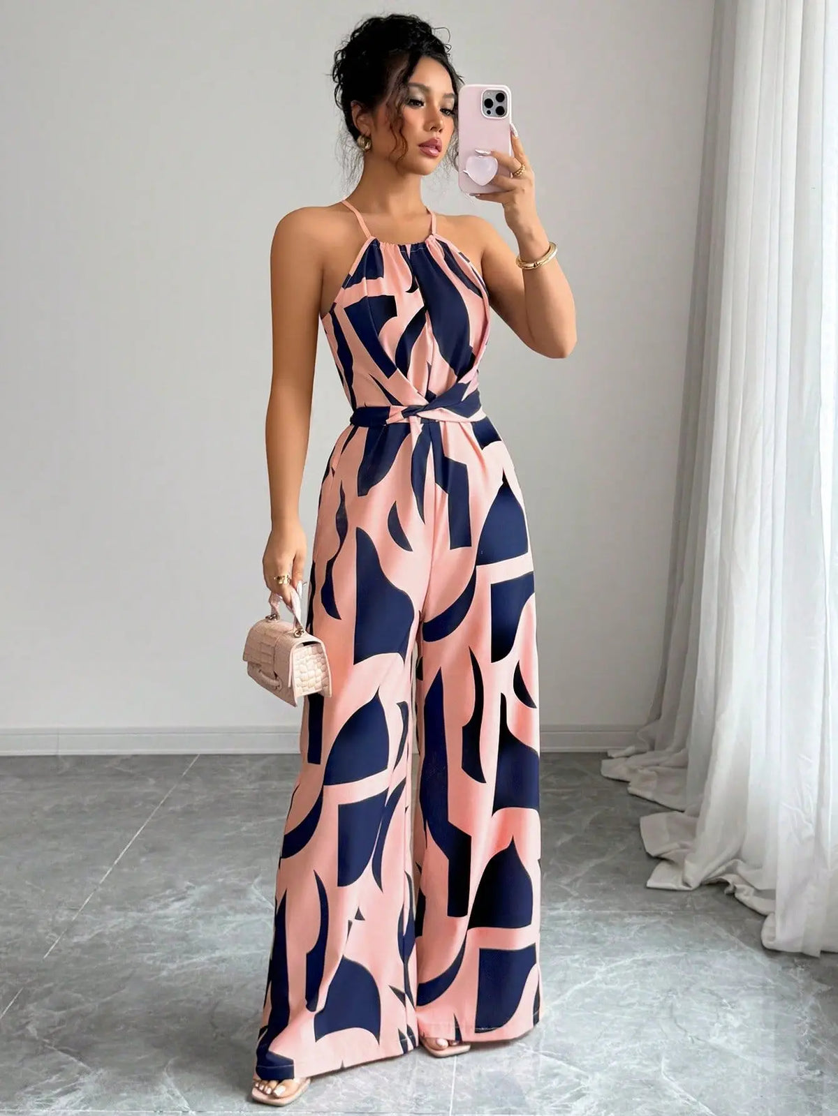 Women's Sexy Halter Neck Jumpsuits Casual Pants Rompers for Women Geometric Print Jumpsuit Party Outfits for Women Ropa Mujer