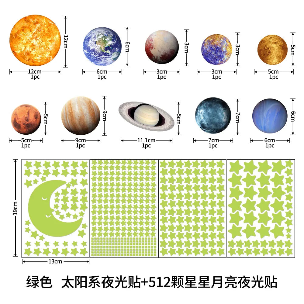 Glow in The Dark Planets Wall Stickers Kids Bedroom DIY Luminous Stars Decals Mural Self-adhesive Room Ceiling Aesthetic Decor