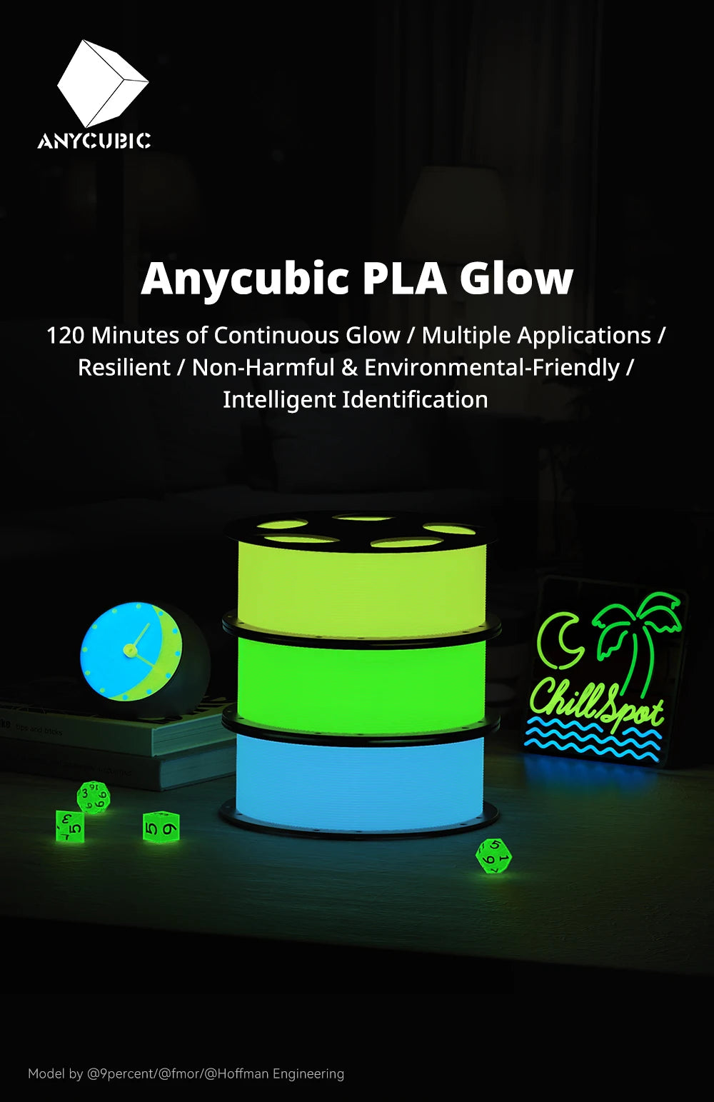 ANYCUBIC Glow Filament 3D Printer Luminescent PLA Glow in The Dark ECO-friendly Luminescent Materials for Kobra S1 Kobra X