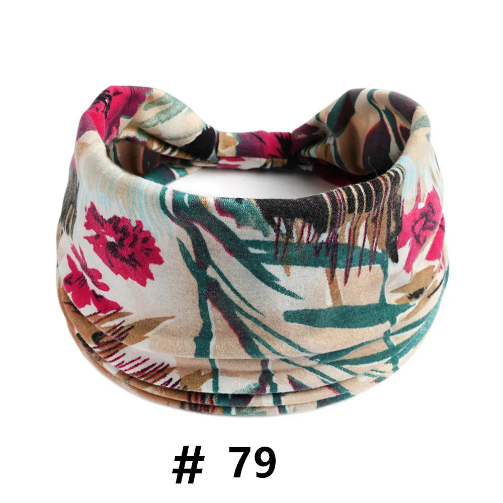 Boho Headbands for Women Cotton Wide Head Bands Stretch Hairband Non Slip Workout Yoga Running Turban Headwrap Hair Accessories