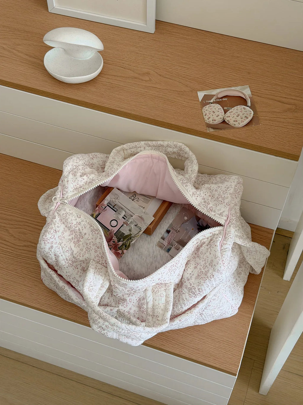 YT style fresh and sweet ins floral travel bag, new large-capacity handbag, student commuter tote bag