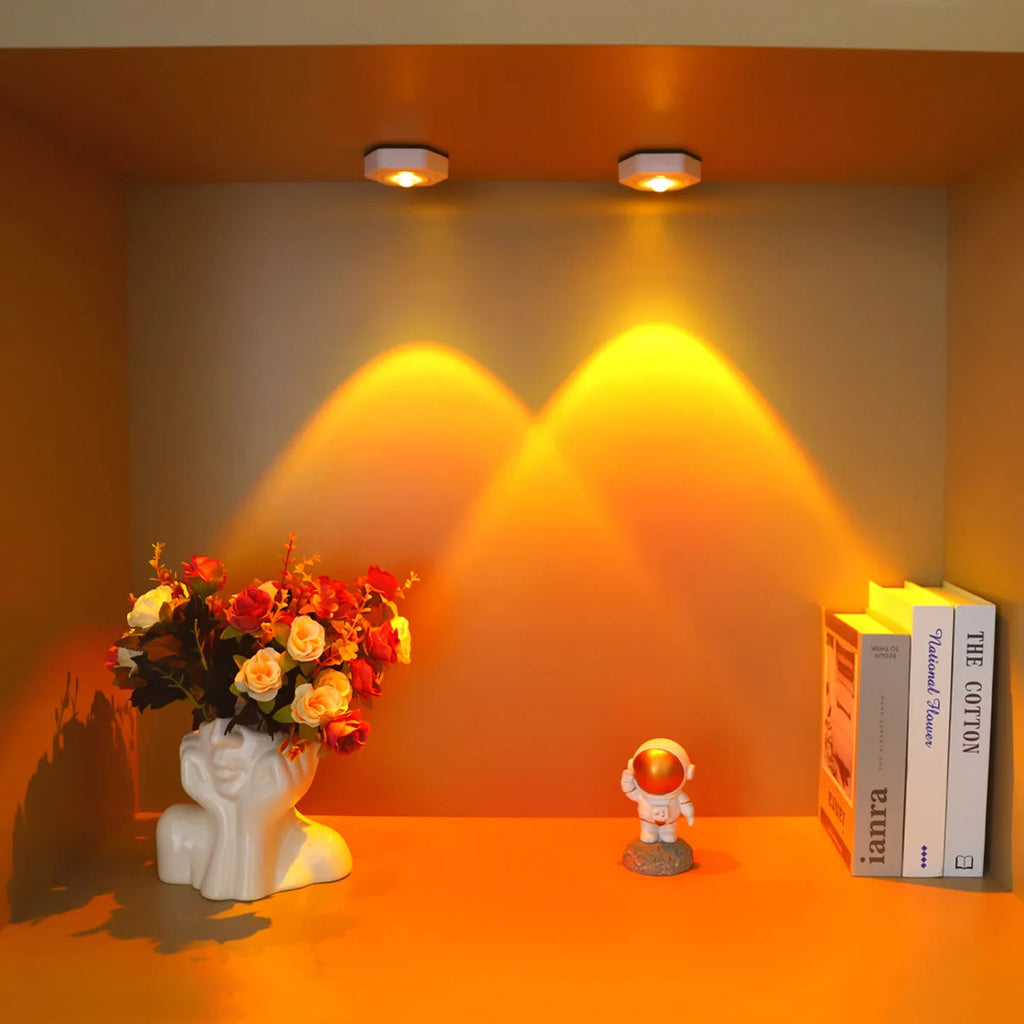 Creative Hexagonal Cat Eye Under Cabinet Light Sunset Red Projection Sunset Lamp Battery Powered Touch LED Decorative lights