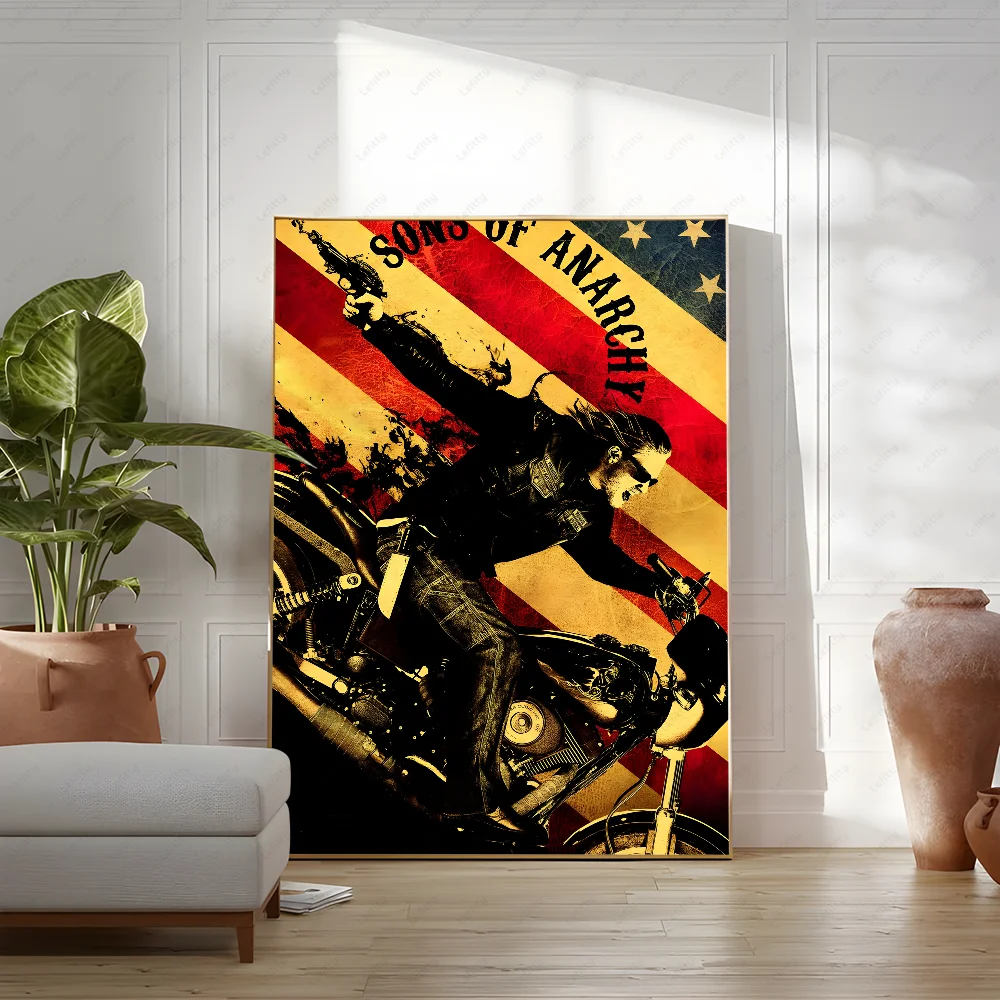S-Sons Of A-Anarchy Crime Movie Poster Sticky Wall Art Printing Waterproof Home Living Bed Room Bar Hallway Aesthetic Decor