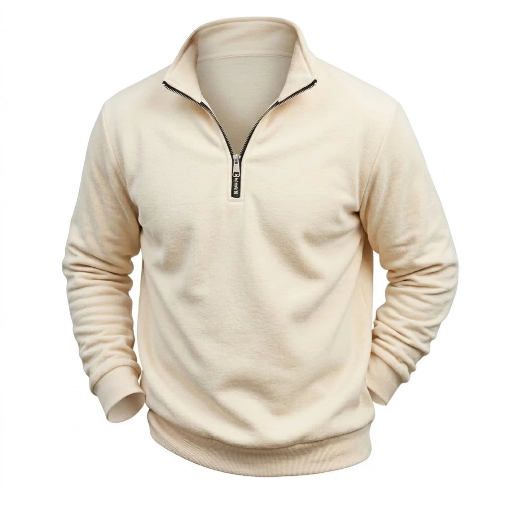 Mens Zip Up Jumper Mock Neck Warm Fleece Daily Knit Top Plain Tone Long Sleeve Pullover Outer Garment Tees for Guys Street