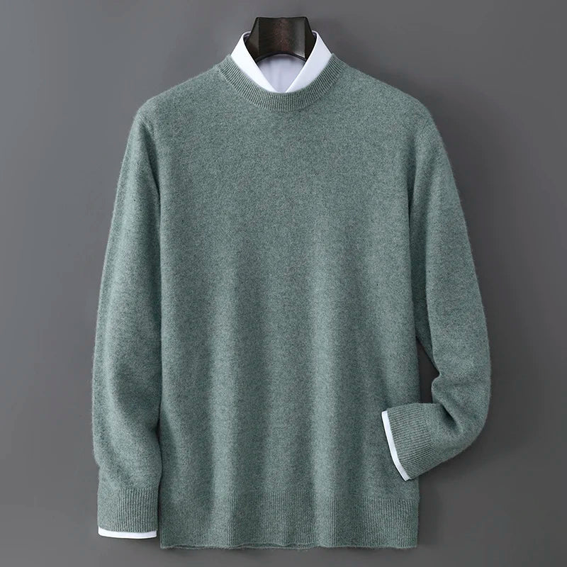 New Autumn And Winter Pure Wool Sweater Men's Round Neck Loose Thick Pullover Sweater Solid Color Cashmere Knitted Base Sweaters