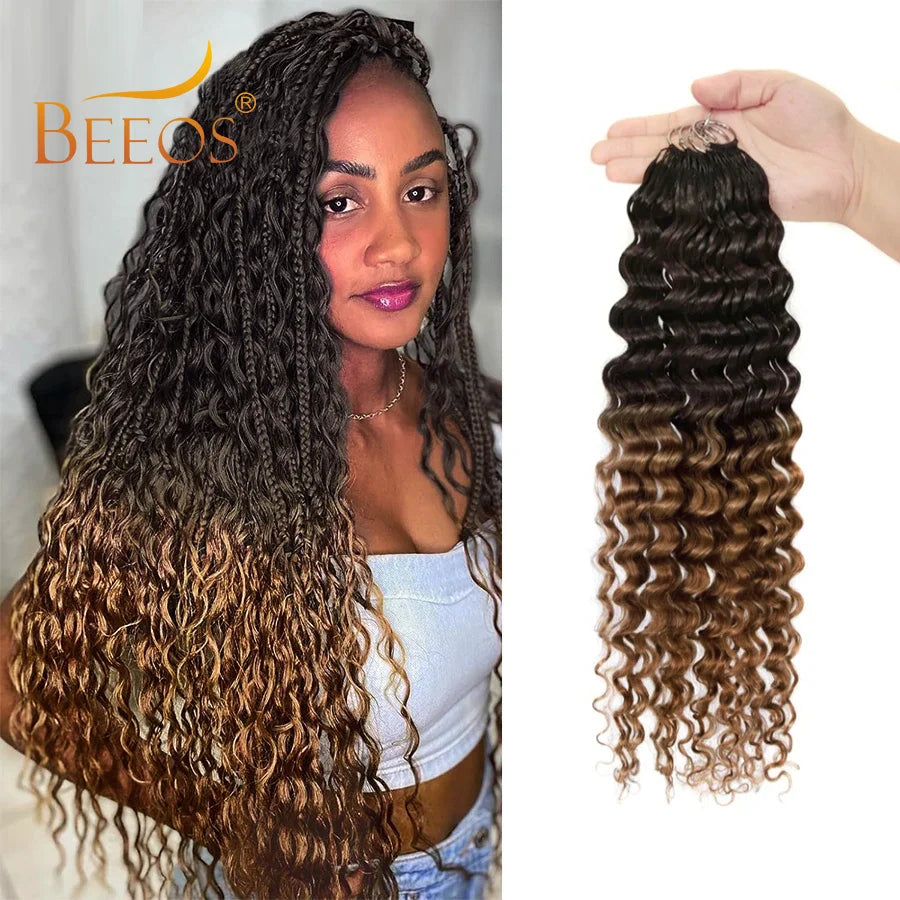 Ombre Brown #1B/30 Deep Wave Crochet Human Hair Extensions Crochet Hair Extensions Pre-Separated Full Ends Hair Extensions