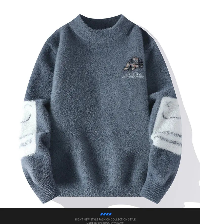 Men's Kintted Long Sleeved Sweater Men Solid Color Sweater Autumn/winter Soft Warm Comfortable Tops Thick Warm Wool Pullovers