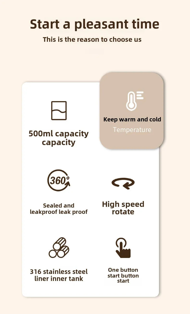 500ml Stainless Steel Coffee Milk Leak Proof Stir Cup Outdoor Office Business Portable Type-C Charge Automatic Self Stirring Mug