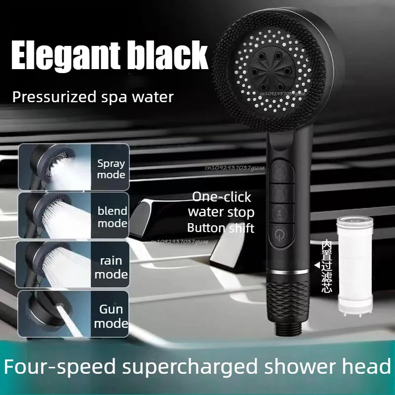 Shower Head 4 Modes Water Saving Adjustable High Pressure Shower Handheld Spray Hangable Multifunctional Bathroom Accessories