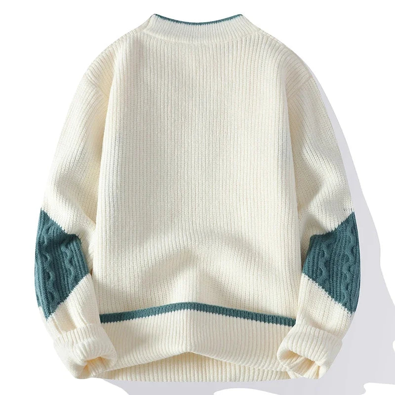 Mock Neck Knitted Sweater Men Women Autumn Winter Daily Casual Warm Knitting Pullovers Men's Fashion Patchwork Pullover Sweaters