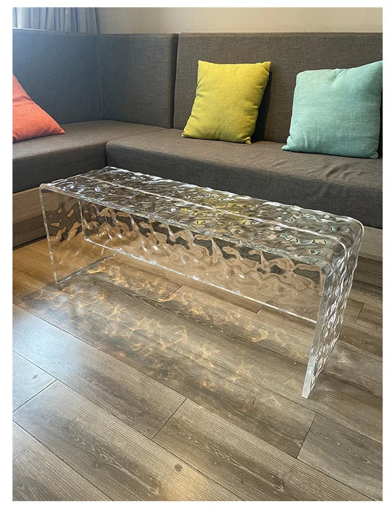 Nordic Acrylic Shoe Changing Stools Transparent Bench Water Ripple Bed End Stool for Bedroom Light Luxury Living Room Furniture