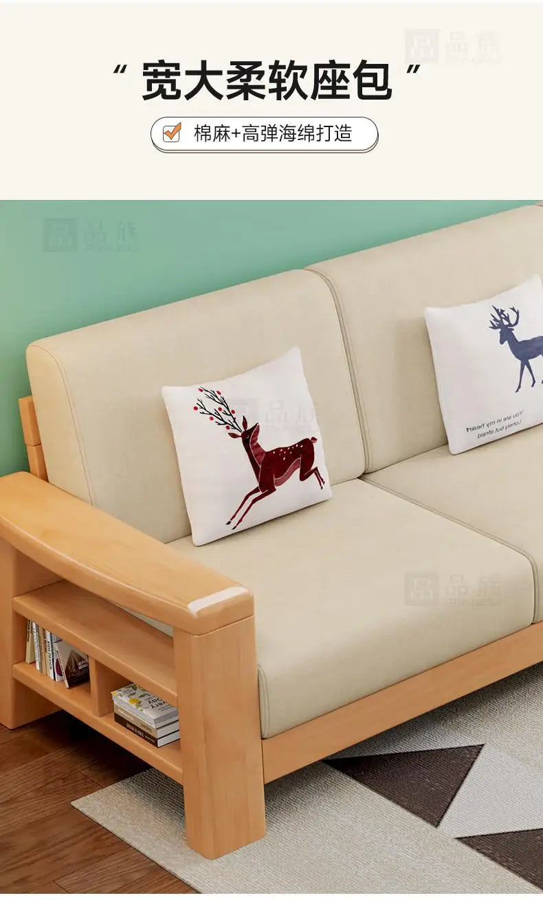 Combination household living room wood cloth winter and summer dual-purpose corner princess all rubber wood solid wood sofa