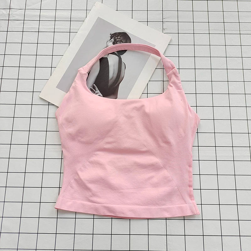 Women's Halter Neck Backless Camisole Sports Set with Padded, Shockproof Yoga Tank Top for Gym Fitness Workout & Daily Outdoor W
