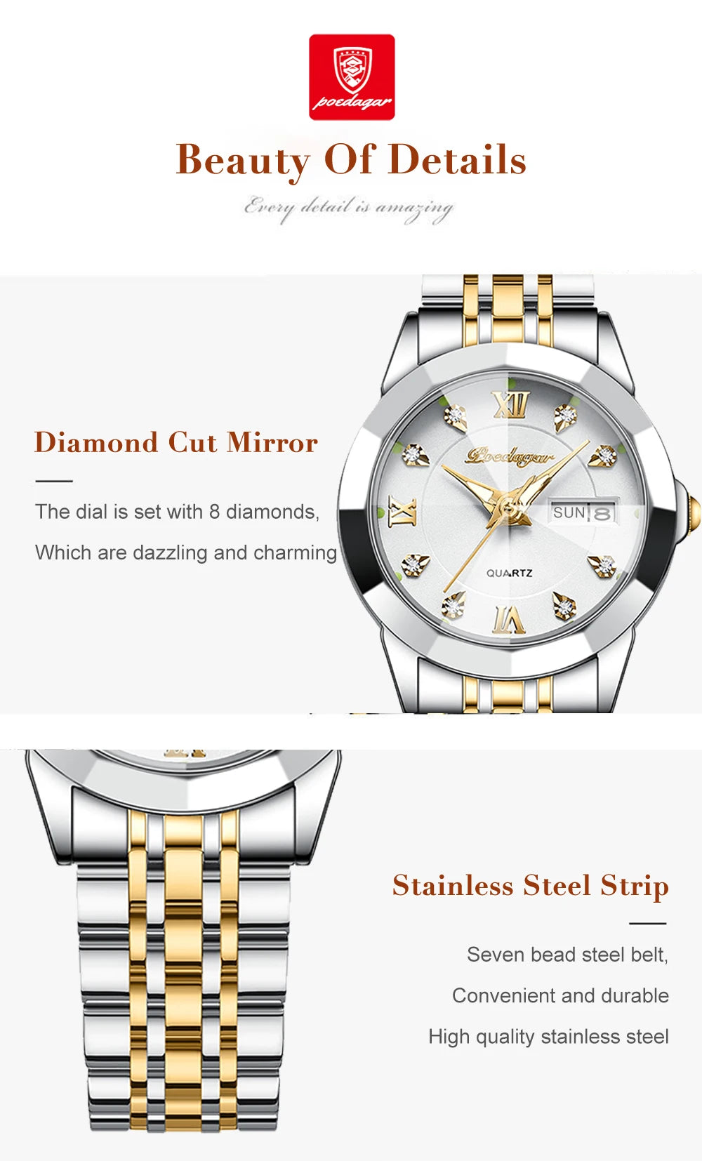 POEDAGAR Luxury Elegant Ladies Watch High Quality Casual Stainless Steel Luminous Waterproof Quartz Women's Watches Dress Clock