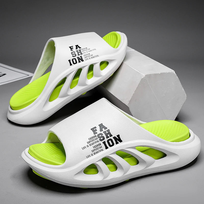 New Summer Men's Slippers 2026 EVA Soft Sole Male Slides Breathable Hollow Beach Sandals Light Comfortable Indoor Flip Flop