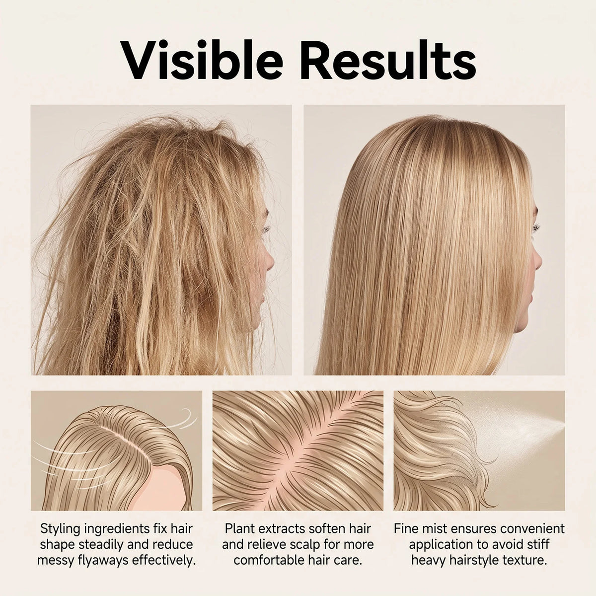 Volumizing Hair Styling Spray Long Lasting Hold Volumizing Texture Enhanced Hair Glossy Setting Spray With Rosemary &Rice Water