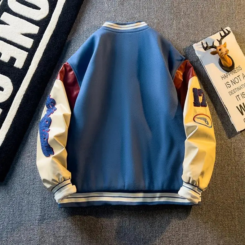 Casual Letter Embroidered Baseball Jacket Men's Women's Loose Fit Comfortable Outerwear Fashionable Preppy Style Spring Autumn