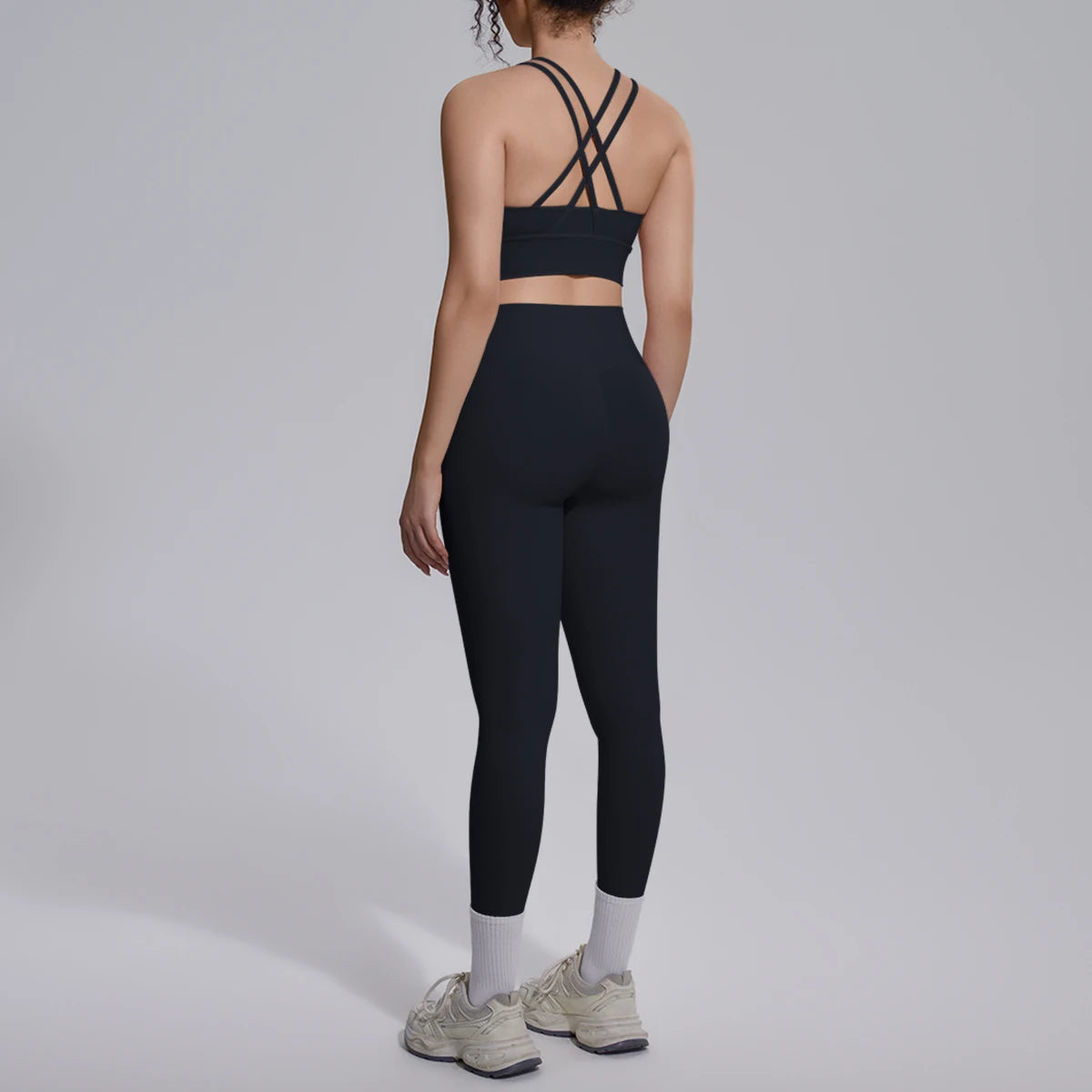 2PCS Yoga Set Summer Gym Sports Running Yoga Clothing Solid Color Cross Bra Workout Top High Waisted Quick Drying Fitness Pants