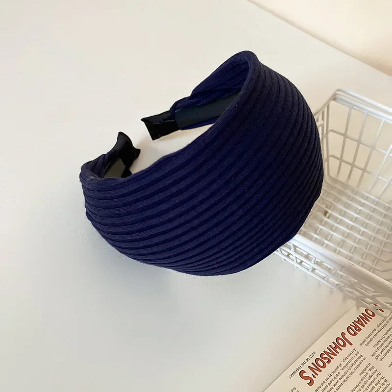 Solid Color Wide Edge Striped Yarn Headband High Head French Gentle Hair Accessory Popular Internet Celebrity Style