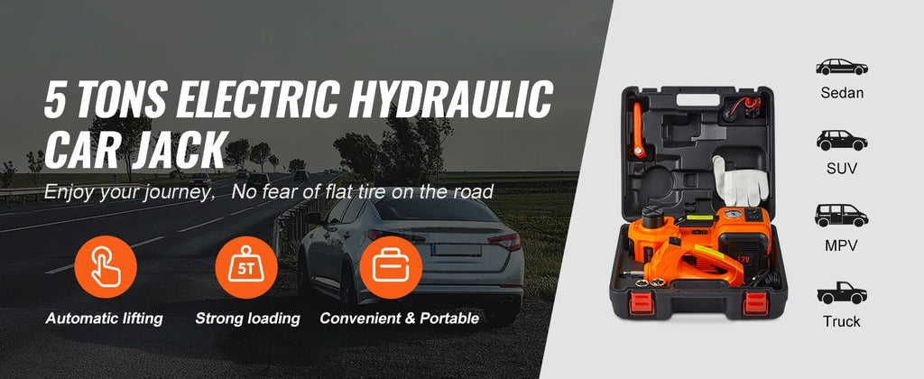 SucceBuy 5 Ton Electric Car Jack Hydraulic Jack with Electric Impact Wrench Portable Car Lift  for SUV Sedan Truck Change Tires