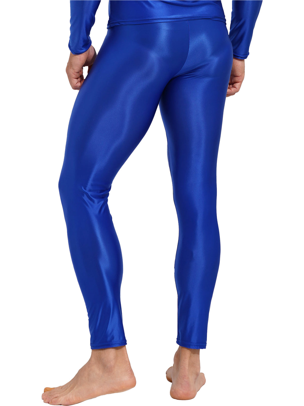 Men Elastic Waistband Skinny Shiny Yoga Tights Pants Solid Color Leggings Exercise Running Gym Fitness Training Sportswear
