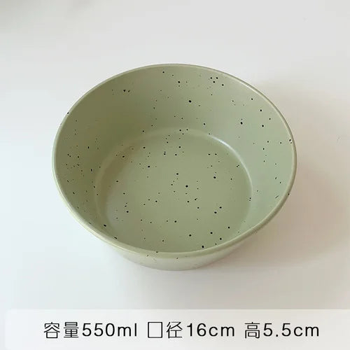 Retro Style White Ink-splashed Ceramic Bowl and Plate Western Food Steak Fruit Dessert Tray Salad Bowl Tableware Main Dish Plate