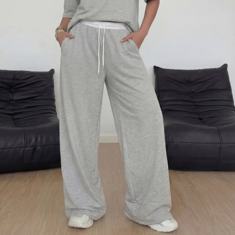 New Jogger Baggy Pants for Women Drawstring Straight Loose Casual Pants High Waist Wide Leg Pants Running Daily Wear Streetwear