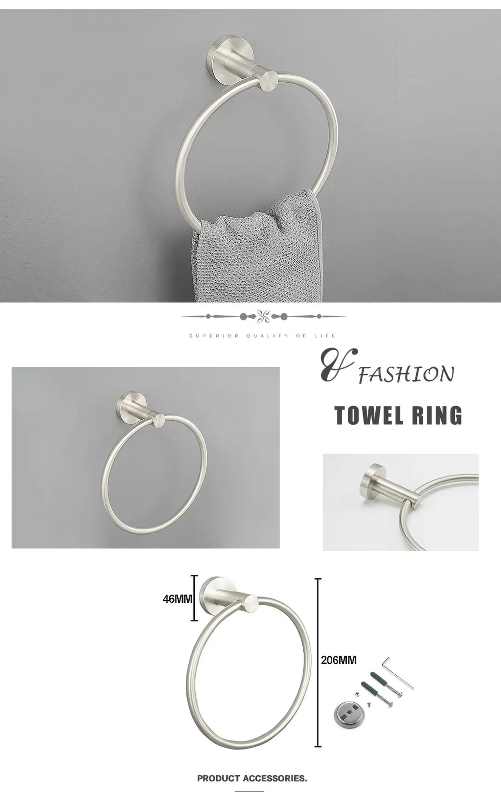 Brushed Nickel Wall Mount Stainless Steel Bathroom Hardware Set Towel Bar Towel Ring Paper Holder Robe Hook Bathroom Accessories
