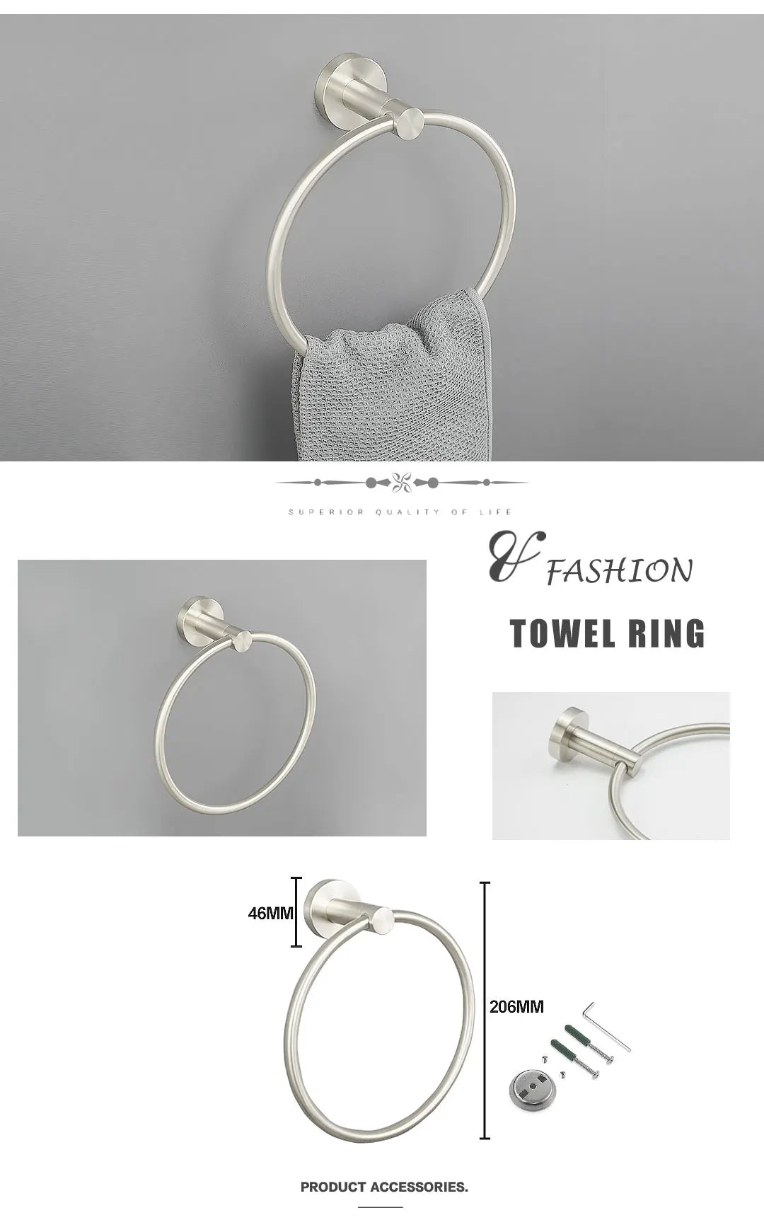 Brushed Nickel Wall Mount Stainless Steel Bathroom Hardware Set Towel Bar Towel Ring Paper Holder Robe Hook Bathroom Accessories