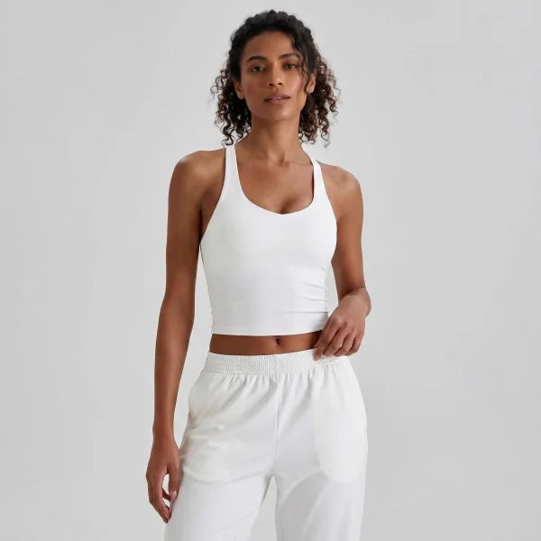 Longline Yoga Tank Top with Built in Bra Women Quick Dry Gym Camisole Workout Shirts Soft Slim Fit Sports Vest Athleisure