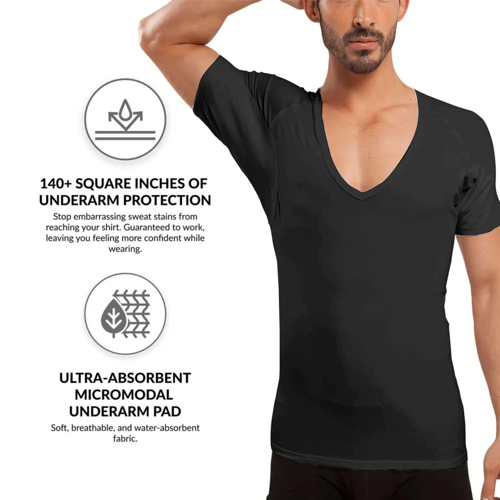 Wholesale Sweatproof Undershirt Men With Underarm Sweat Pads T Shirt Slim Fit V Neck