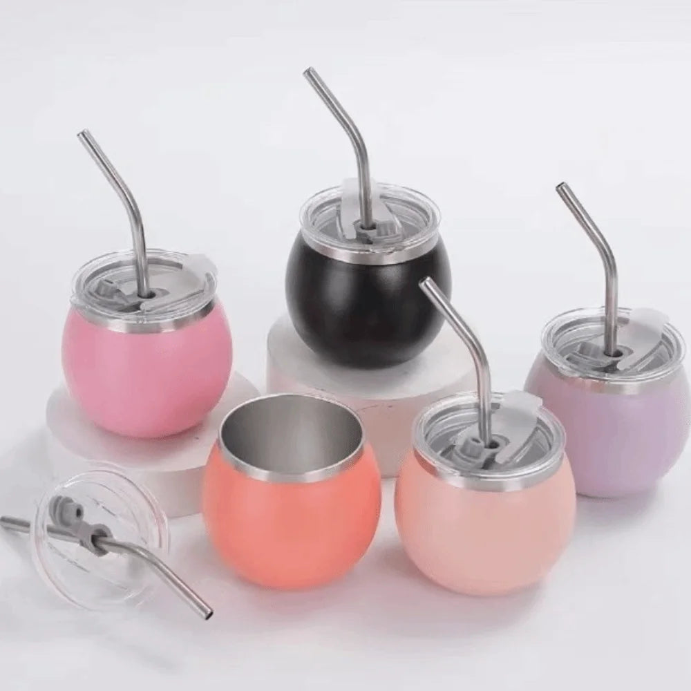 Mini Double Wall Argentine Yerba Mate Cup 5oz Stainless Steel Insulated Cups with Straw and Lid Tumbler Cup Outdoor