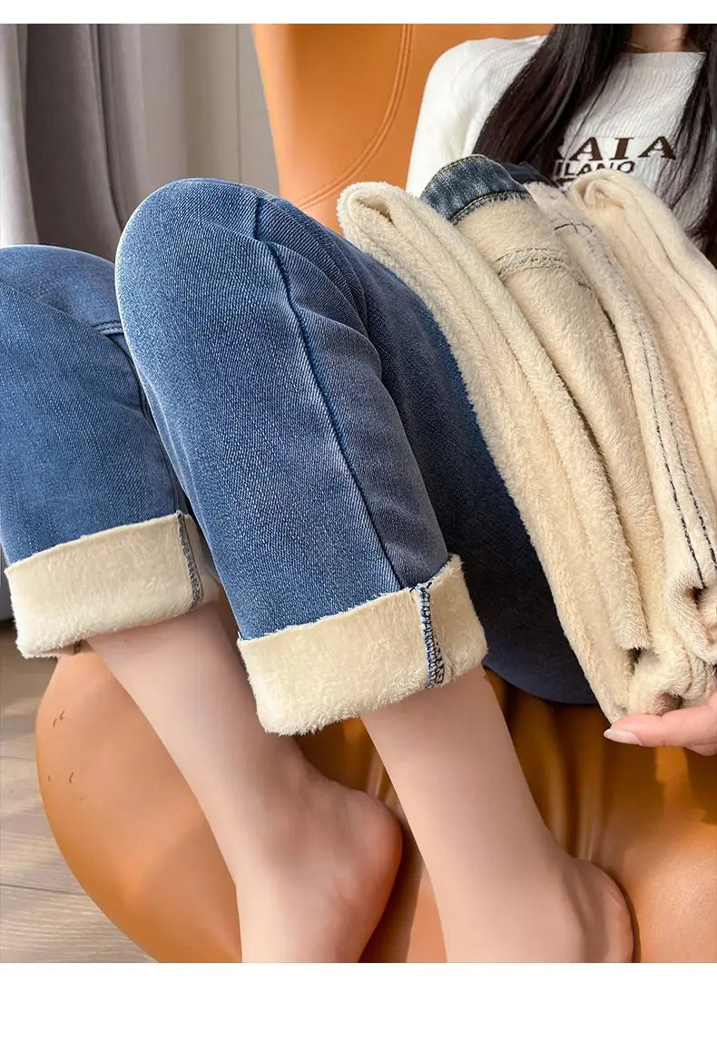 Womens Jeans Fleece Lined Thickened Winter Warm Straight Leg Loose Fit High Waist Slimming Trousers Y2k Clothes Y2k Jeans