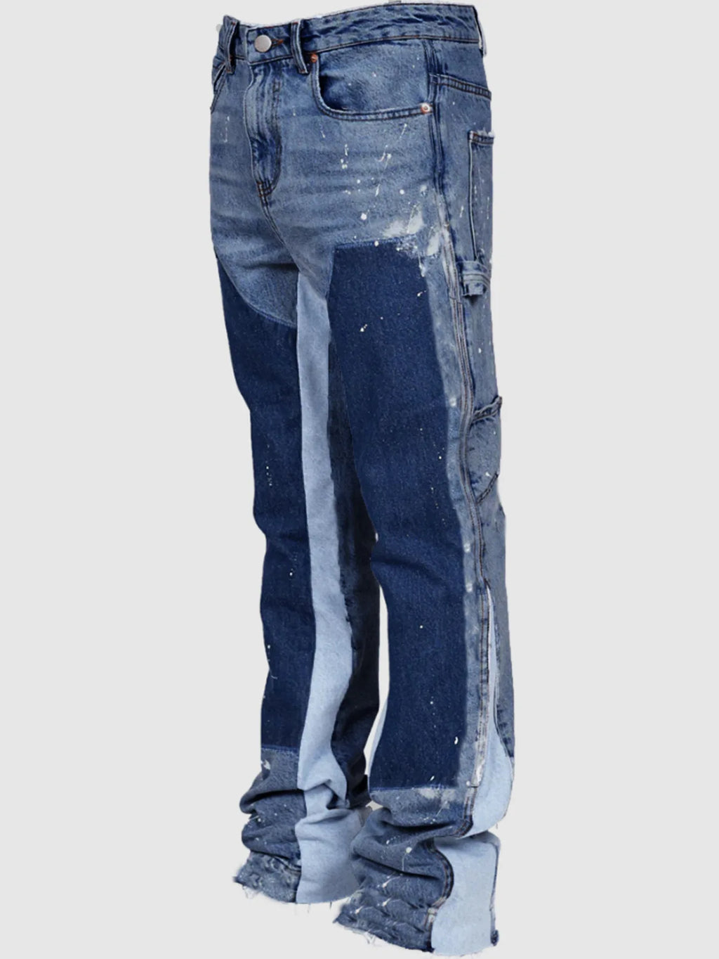 Mens Fashion Jeans Work Pants European American Style Workwear Elastic Patchwork Denim Layered Flared Pants S-XXL Streetwear