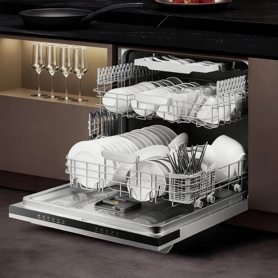 Countertop Built-in Dishwasher 18 Place Setting 1800W Fully Automatic Touch Control Disinfecting Machine for Large Household